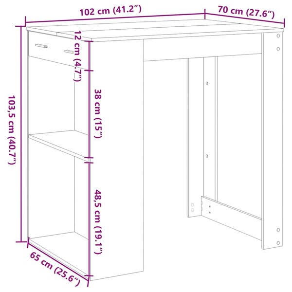 Τραπέζι Μπαρ Αρτισιανή Δρυς 102x70x103,5 εκ. Επεξ. Ξύλο - Καφέ