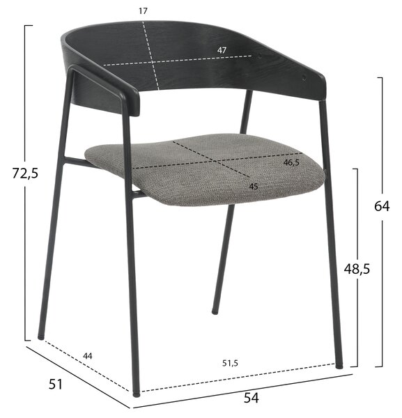 ΚΑΡΕΚΛΑ ΤΡΑΠΕΖΑΡΙΑΣ FB99975.02 ΜΕΤΑΛΛΟ & ΞΥΛΟ ΜΑΥΡΟ-ΥΦΑΣΜΑ ΓΚΡΙ 54x51x72,5Υεκ