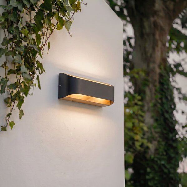 Lindby LED εξωτερικός φωτισμός τοίχου Lenore, μαύρος, μέταλλο, 36,5cm, Μαύρο, Αλουμίνιο, σύγχρονο