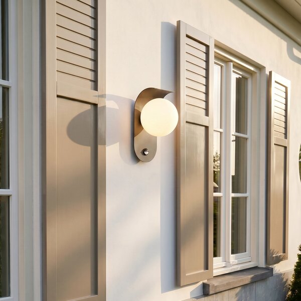 Lindby Εξωτερικό φωτιστικό τοίχου LED Lacie, αισθητήρας, μαύρο/λευκό, αλουμίνιο, Μαύρο, Αλουμίνιο, σύγχρονο