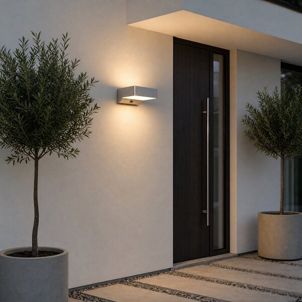 Lindby Εξωτερικός φωτιστικός LED Fando, ανθρακί, με αισθητήρα, IP44, Γκρι, Αλουμίνιο