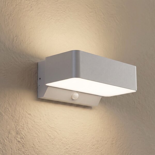 Lindby Εξωτερικός φωτιστικός LED Fando, ασημί ματ, με αισθητήρα, IP44, Μεταλλικό, Αλουμίνιο