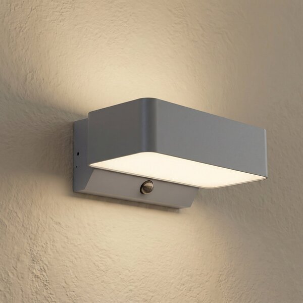 Lindby Εξωτερικός φωτιστικός LED Fando, ανθρακί, με αισθητήρα, IP44, Γκρι, Αλουμίνιο