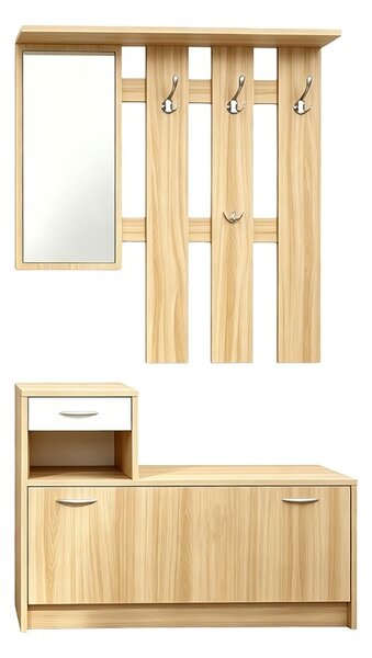 Ansamblu de hol Cuier si Oglinda Jentia, Alb, 100x113x89 cm
