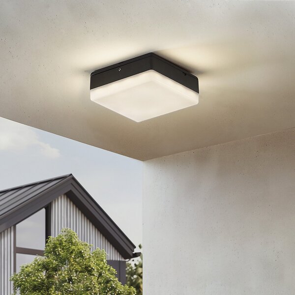 Lucande LED φωτιστικό οροφής Thilo, 16cm, ανθρακί, αισθητήρας, IP54, Μαύρο, Πλαστικό, σύγχρονο