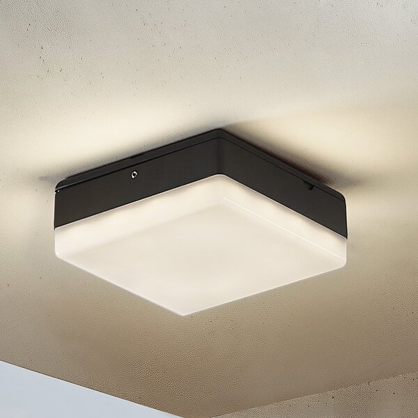 Lucande LED φωτιστικό οροφής Thilo, 16cm, ανθρακί, αισθητήρας, IP54, Μαύρο, Πλαστικό, σύγχρονο