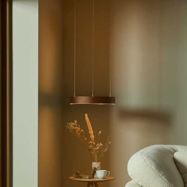 LOOM DESIGN Κρεμαστό φωτιστικό LED Velora, καραμελένιο καφέ, Ø40cm, ρυθμιζόμενη, ρυθμιζόμενος, Καφέ / Σκουριάς, Σαλόνι / τραπεζαρία, Αλουμίνιο, σύγχρονο