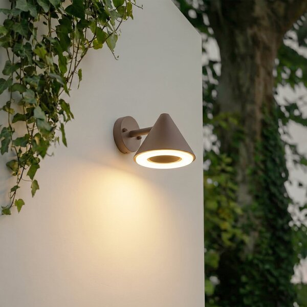 Lindby Εξωτερικός φωτιστικός τοίχου LED Soran, καφέ, μέταλλο, IP44, Καφέ / Σκουριάς, Μέταλλο, σύγχρονο