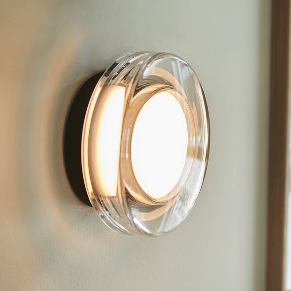LOOM DESIGN Φωτιστικό τοίχου LED Hugo, μαύρο/διαφανές, Ø17cm IP65, ρυθμιζόμενος, Διαφανές, Σαλόνι / τραπεζαρία, Πλαστικό, σύγχρονο