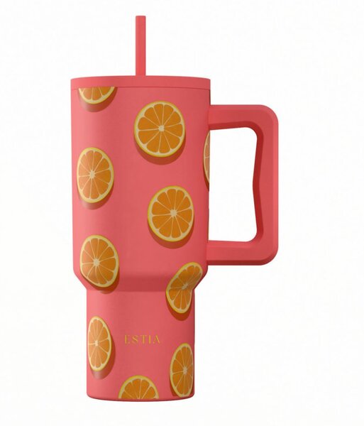 Κούπα Θερμός Με Λαβή & Καλαμάκι 900ml Estia Save The Aegean Tumbler Orange Pop 01-41595