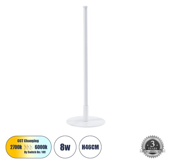 GloboStar® DALUMA 60468 Επιτραπέζιο Φωτιστικό LED CCT 8W 880lm 200° AC 220-240V - Εναλλαγή Φωτισμού μέσω On/Off All In One Ψυχρό 6000k+Φυσικό 4500k+Θερμό 2700k Μ15 x Π15 x Υ46cm - Λευκό - 3 Χρόνια Εγγύηση