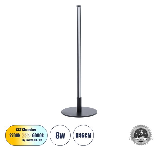 GloboStar® DALUMA 60467 Επιτραπέζιο Φωτιστικό LED CCT 8W 880lm 200° AC 220-240V - Εναλλαγή Φωτισμού μέσω On/Off All In One Ψυχρό 6000k+Φυσικό 4500k+Θερμό 2700k Μ15 x Π15 x Υ46cm - Mαύρο - 3 Χρόνια Εγγύηση