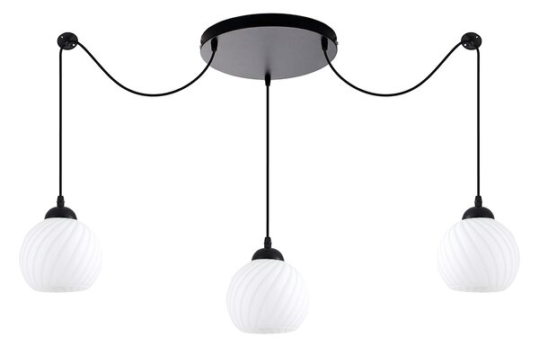 KQ 8865-3A SWIRL BLACK PENDANT WITH WHITE GLASSES Ε3