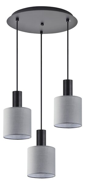 SE21-BL-4-3BL-SH2 ADEPT TUBE Black Pendant Grey Fabric Shade+