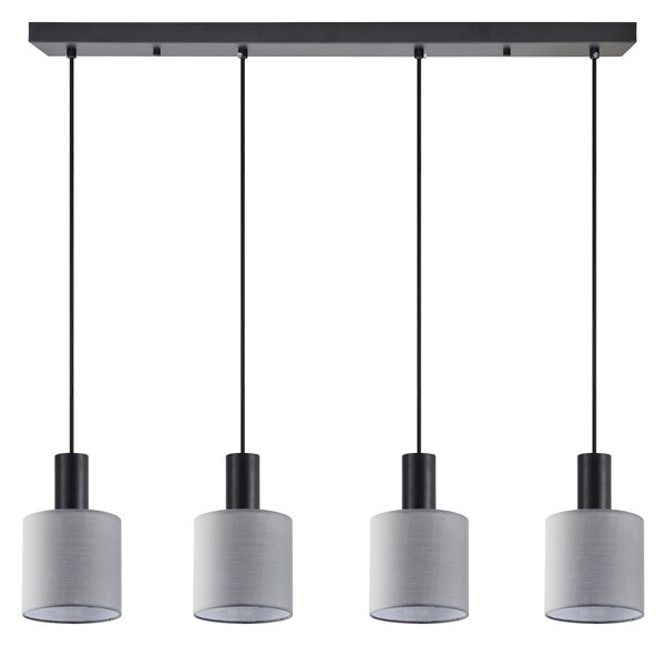 SE21-BL-4-4BL-SH2 ADEPT TUBE Black Pendant Grey Fabric Shade+