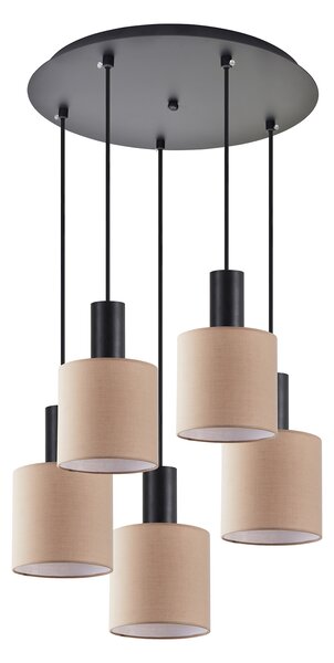 SE21-BL-4-5BL-SH3 ADEPT TUBE Black Pendant Brown Fabric Shade+