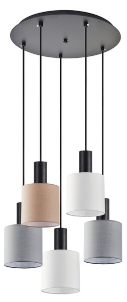 SE21-BL-4-5BL-SH123 ADEPT FLEX Black Pendant White, Grey, Brown Fabric Shade+