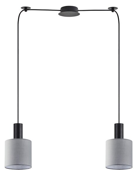 SE21-BL-4-BL2-SH2 ADEPT TUBE Black Pendant Grey Fabric Shade+