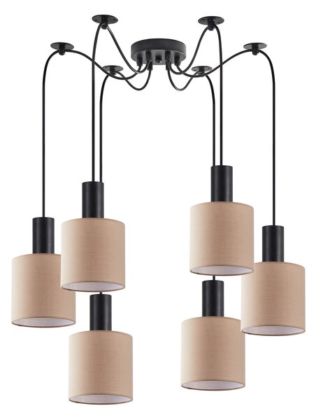 SE21-BL-4-BL6-SH3 ADEPT TUBE Black Pendant Brown Fabric Shade+