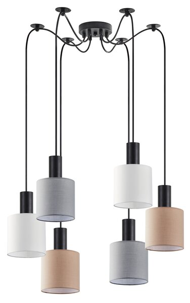 SE21-BL-4-BL6-SH12 ADEPT FLEX Black Pendant White, Grey, Brown Fabric Shade+