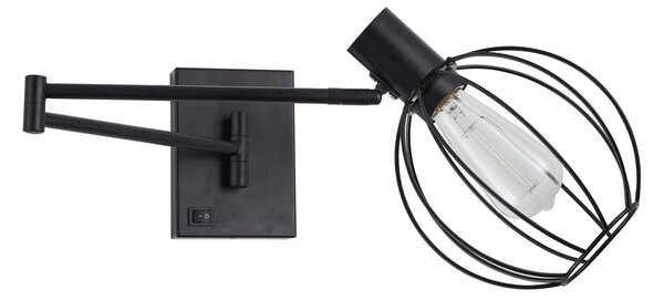 SE21-BL-52-GR2 ADEPT WALL LAMP Black Wall Lamp with Switcher and Black Metal Grid+