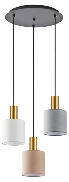 SE21-GM-4-3BL-SH123 ADEPT FLEX Gold Matt Pendant White, Grey, Brown Fabric Shade+