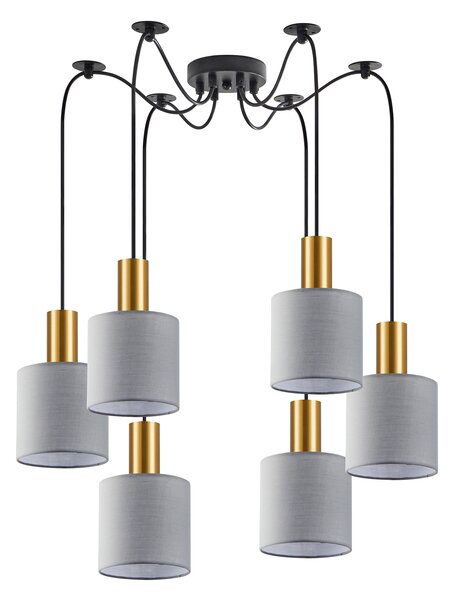 SE21-GM-4-BL6-SH2 ADEPT TUBE Gold Matt Pendant Grey Fabric Shade+