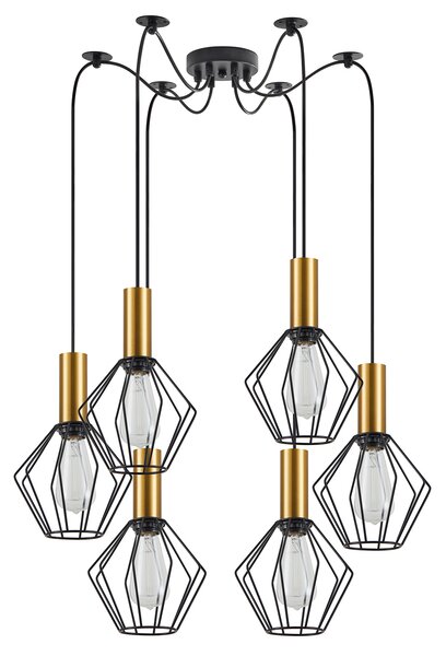 SE21-GM-4-BL6-GR1 ADEPT TUBE Gold Matt Pendant Black Metal Grid+