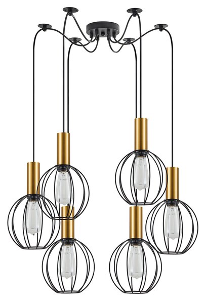 SE21-GM-4-BL6-GR1 ADEPT TUBE Gold Matt Pendant Black Metal Grid+