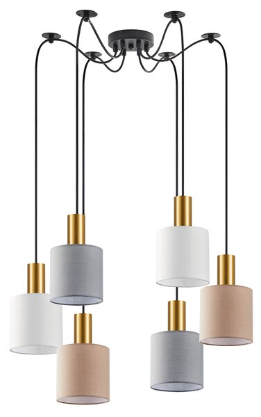 SE21-GM-4-BL6-SH12 ADEPT FLEX Gold Matt Pendant White, Grey, Brown Fabric Shade+