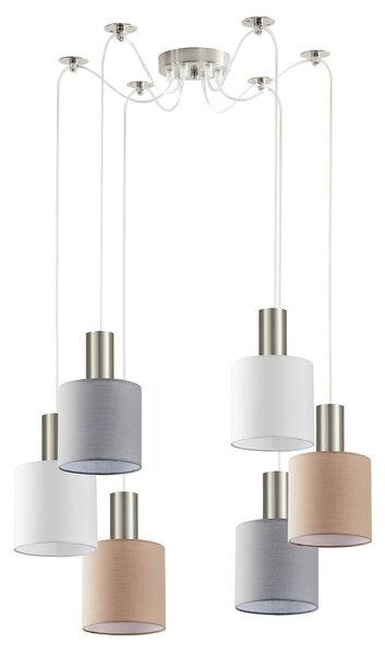 SE21-NM-4-BL6-SH12 ADEPT FLEX Nickel Matt Pendant White, Grey, Brown Fabric Shade+