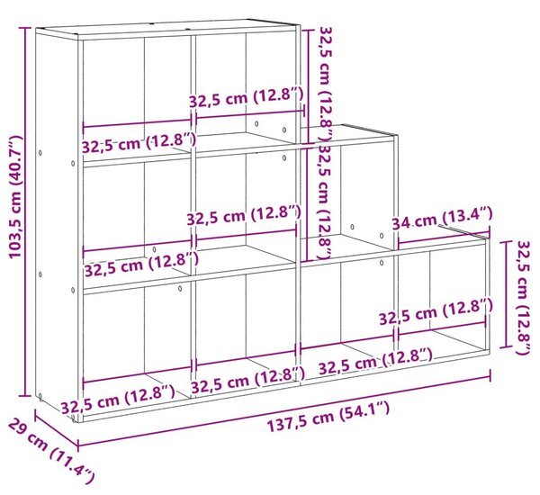 Βιβλιοθήκη/Διαχωριστικό Χώρου 3 Επ. 137,5x29x103,5εκ. Επ. Ξύλο - Καφέ