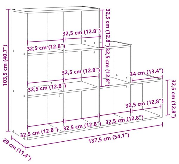 Βιβλιοθήκη/Διαχωριστικό Χώρου 3 Επ. 137,5x29x103,5εκ. Επ. Ξύλο - Καφέ