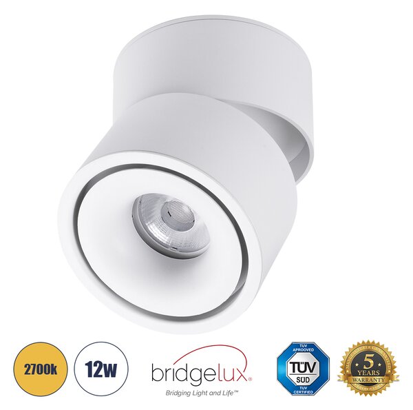 GloboStar® OMEGA-S 60299 Επιφανειακό LED Spot Downlight Φ10cm 12W 1500lm 36° AC 220-240V IP20 Φ10 x Υ10.5cm - Στρόγγυλο - Λευκό - Θερμό Λευκό 2700K - Bridgelux COB - 5 Years Warranty