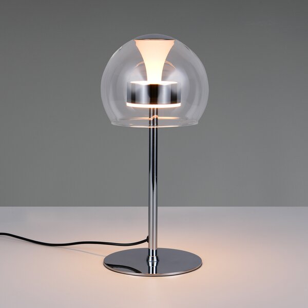Trio Lighting LED επιτραπέζια λάμπα Flynt, ύψος 35 cm, χρώμα χρώμιο, μέταλλο, CCT, ρυθμιζόμενος, Μεταλλικό, Σαλόνι / τραπεζαρία, Μέταλλο, σύγχρονο