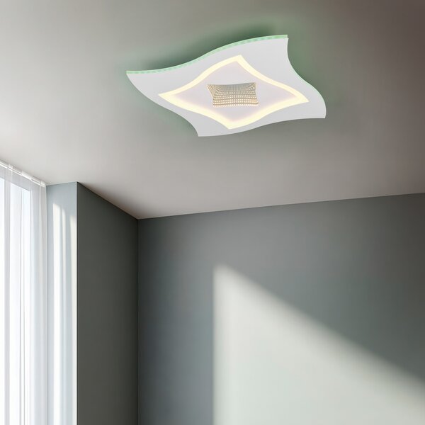 Trio Lighting Φωτιστικό οροφής LED Klint, μήκος 50 cm, λευκό ματ, μέταλλο RGBW, ρυθμιζόμενος, Λευκό, Σαλόνι / τραπεζαρία, Μέταλλο, σύγχρονο