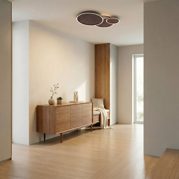 Lucande LED φωτιστικό οροφής Orven, μαύρο/ξύλο, 80cm, ρυθμιζόμενο, ρυθμιζόμενος, Μαύρο, Σαλόνι / τραπεζαρία, Μέταλλο, σύγχρονο