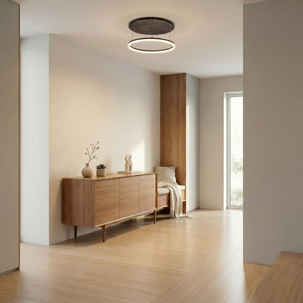 Lucande LED φωτιστικό οροφής Orven, μαύρο/μάρμαρο, Ø 50 cm, ρυθμιζόμενο., ρυθμιζόμενος, Μαύρο, Σαλόνι / τραπεζαρία, Μέταλλο, σύγχρονο