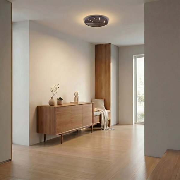 Lucande LED φωτιστικό οροφής Orven, ξύλο, Ø 50 cm, ρυθμιζόμενο, ρυθμιζόμενος, Μαύρο, Σαλόνι / τραπεζαρία, Μέταλλο, σύγχρονο
