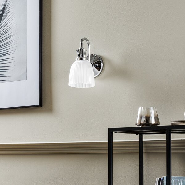 Elstead Φωτιστικό τοίχου μπάνιου LED Cora, μονής λάμπας, IP44, γυαλί, Μεταλλικό, Μπάνιο, Μέταλλο, σύγχρονο