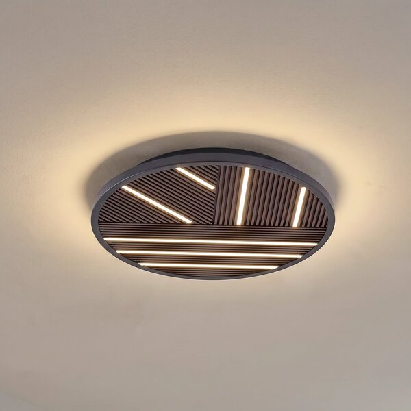 Lucande LED φωτιστικό οροφής Orven, ξύλο, Ø 50 cm, ρυθμιζόμενο, ρυθμιζόμενος, Μαύρο, Σαλόνι / τραπεζαρία, Μέταλλο, σύγχρονο