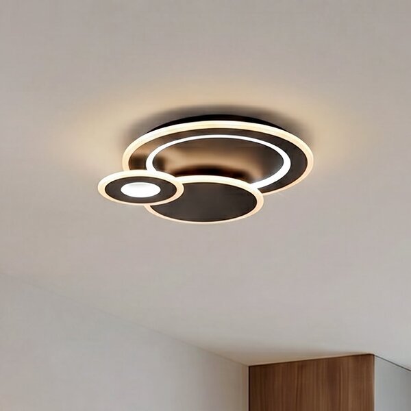 Lindby LED οροφής Briar, μαύρο, μέταλλο, τηλεχειριστήριο, ρυθμιζόμενος, Μαύρο, Σαλόνι / τραπεζαρία, Πλαστικό, σύγχρονο