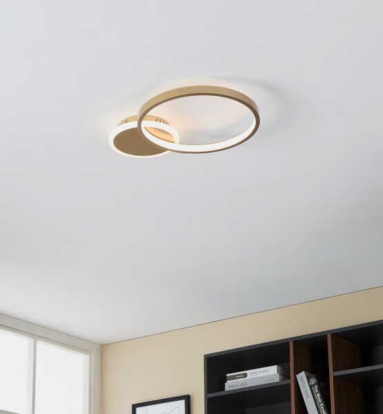 EGLO LED φωτιστικό οροφής Gafares, χρυσό, αλουμίνιο, 41 cm τηλεχειριστήριο CCT, ρυθμιζόμενος, Χρυσό / Ορείχαλκου, Σαλόνι / τραπεζαρία, Μέταλλο, σύγχρονο, Οροφή πολλαπλής φλόγας