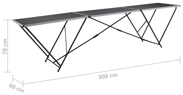 Τραπέζι για Κόλληση Ταπετσαρίας 300x60x78 εκ. από MDF/Αλουμίνιο - Μαύρο