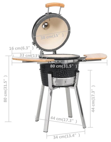 Kamado Ψησταριά Κάρβουνου / Συσκευή Καπνίσματος Κεραμική 81 εκ. - Μαύρο