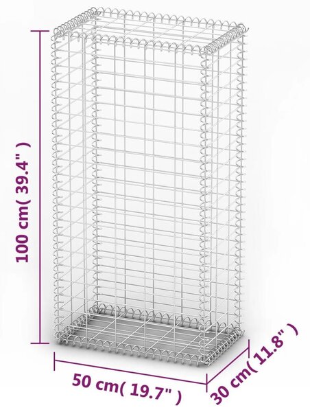 Συρματοκιβώτιο 100 x 50 x 30 εκ. Γαλβανισμένο Σύρμα με Καπάκια - Ασήμι