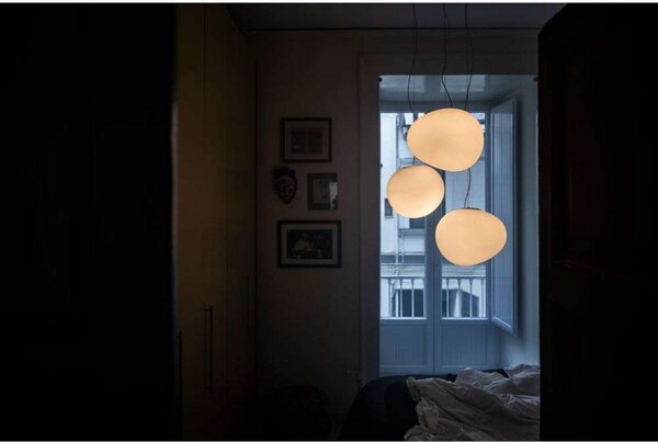 Foscarini Φωτιστικό κρεμαστό Gregg Medium, λευκό, ύψος 26 cm, ρυθμιζόμενος, Λευκό, Σαλόνι / τραπεζαρία, Γυαλί