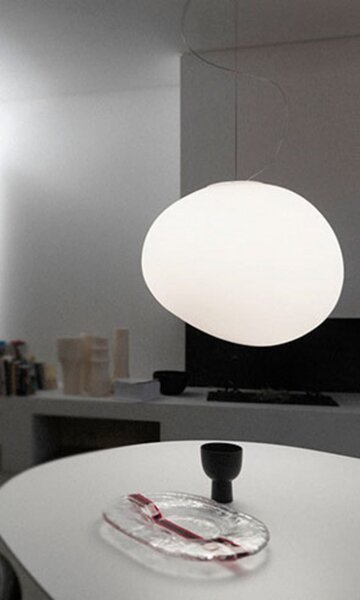 Foscarini Φωτιστικό κρεμαστό Gregg Grande, λευκό, ύψος 40 cm, ρυθμιζόμενος, Λευκό, Σαλόνι / τραπεζαρία, Γυαλί