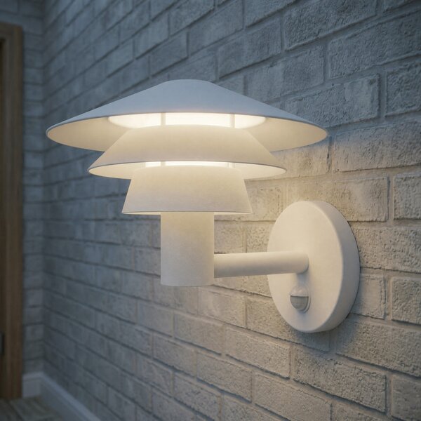 Lucande Εξωτερικός φωτιστικός τοίχου LED Montaro, λευκός, IP54, με αισθητήρα, Λευκό, Αλουμίνιο, σύγχρονο