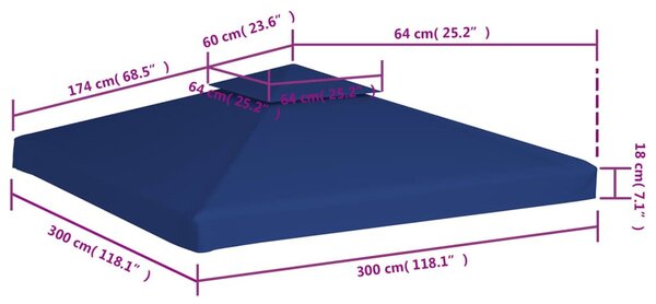 Κάλυμμα Ανταλλακτικό για Κιόσκι 310 γρ./μ² Σκούρο Μπλε 3 x 3 μ. - Μπλε